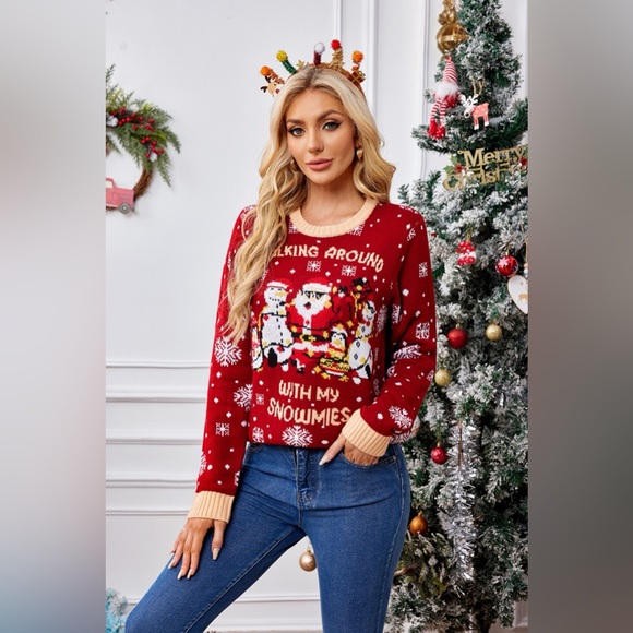 Christmas Pattern Round Neck Long Sleeve Sweater - Picture 3 of 6